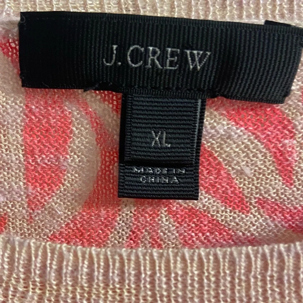 J crew black label crewneck sweater linen blend floral print pink cream XL